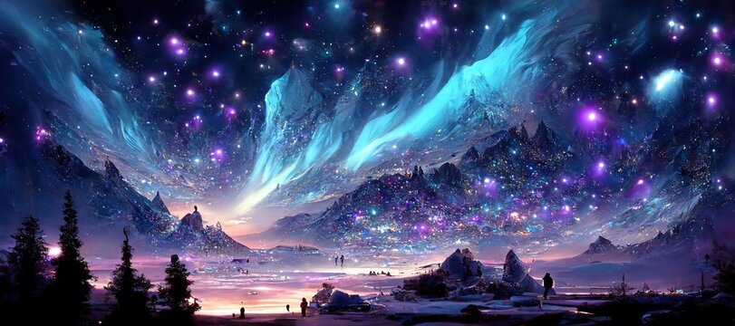 Fantasy landscape with sandy glaciers and purple crystal. Concept art. fantasy	