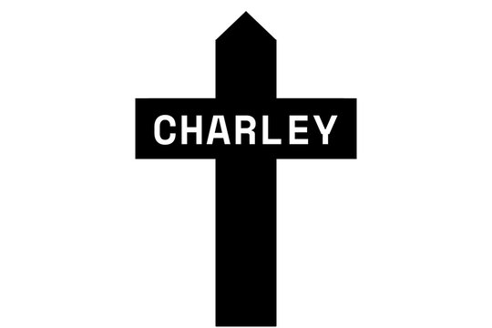 Charley: Illustration eines schwarzen Kreuzes mit dem Vornamen Charley