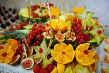 Assorted types of fruits. Serving fruit for the holiday table.