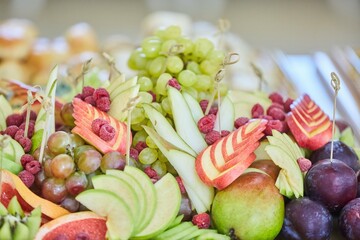 Assorted types of fruits. Serving fruit for the holiday table.
