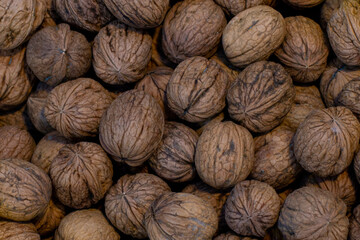 background of walnuts, close up