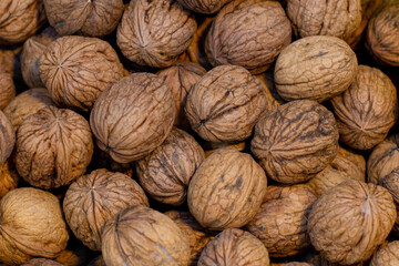 background of walnuts, close up of walnuts