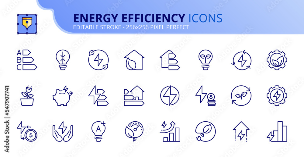 Wall mural simple set of outline icons about energy efficiency and saving. sustainable development.