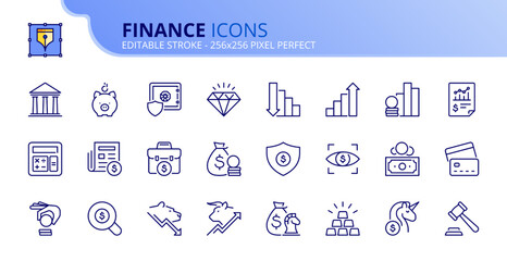 Simple set of outline icons about finance. Financial concept.