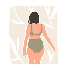 Hand drawn vector abstract stock flat graphic contemporary aesthetic fashion illustration with beautiful modern plus size female in simple trendy minimal style isolated.Woman body design concept art.