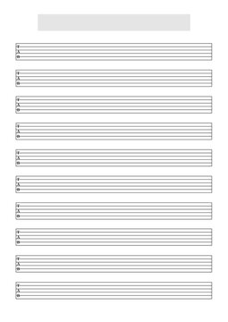 Blank Guitar (6 strings) tablature sheet template to write music. A4 format in portrait mode with a song title and artist name block at the top