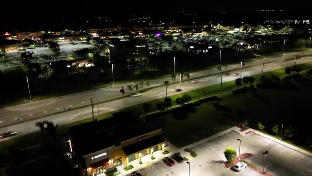 Drone view of the night Estero in Florida, a time-lapse shot