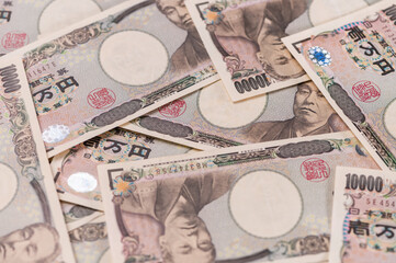 Japanese Yen one hundred bills close up