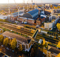 Aerial view of Kensigton Olympia West London in autumn, England