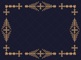 Art deco frame with snowflakes. Vintage linear border.Style of the 1920s and 1930s. Christmas frame design a template for invitations, leaflets and greeting cards. Vector illustration