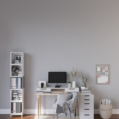 Young Study Room Wall Mockup, Work Room Empty Wall Design, Office in Home Design