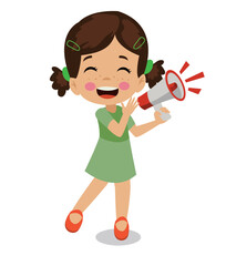 cute happy boy holding megaphone
