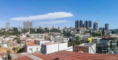 Fototapeta na wymiar Panoramic view at the Maianga and Alvalade boroughs, on center at the Luanda city, general architecture urban buildings and skyscrapers