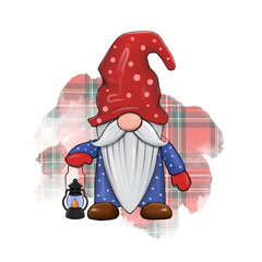 santa claus on a red background in a cage. Scandinavian knob with a lamp