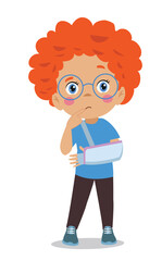 sad child with broken arm