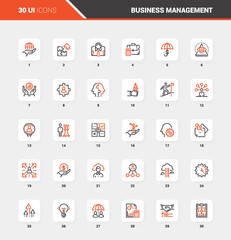 Vector set of business management flat line web icons. Each icon with adjustable strokes neatly designed on pixel perfect 48X48 size grid. Fully editable and easy to use.