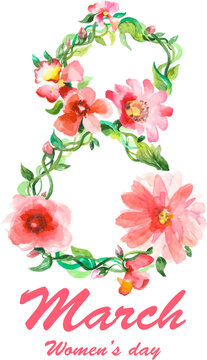 Watercolor International Happy Women's Day - 8 March holiday illustration