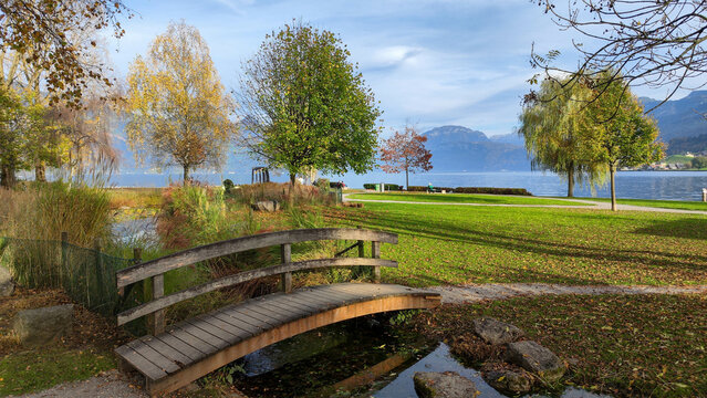 View at the park of Buochs in Switzerland