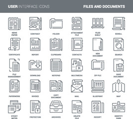 Vector set of files and documents flat line web icons. Each icon with adjustable strokes neatly designed on pixel perfect 48X48 size grid. Fully editable and easy to use. - obrazy, fototapety, plakaty