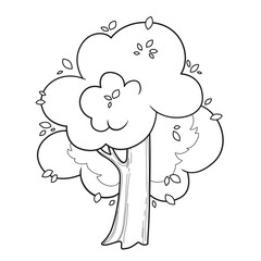 Big simple deciduous tree linear drawing for coloring isolated on white background