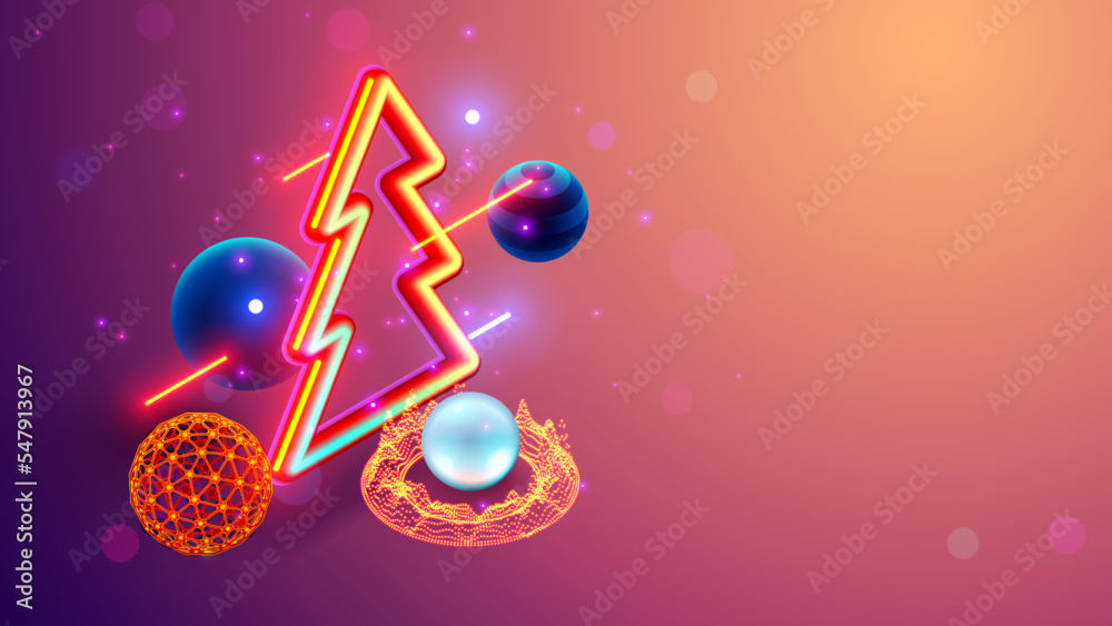 Poster christmas and new year banner in computer tech style. isometric christmas tree with decoration balls