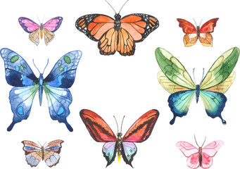 Obraz na płótnie Canvas Vector illustration of watercolor butterflies isolated on white background