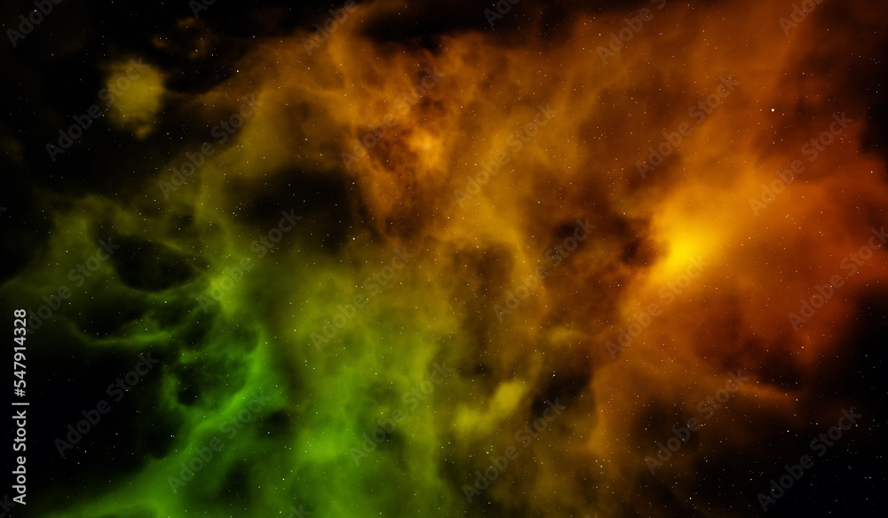 Poster colorful space background with nebula and stars. 3d rendering.