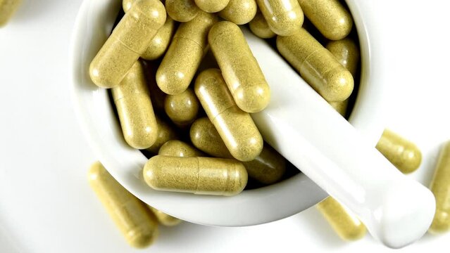 herbal capsules on a turntable