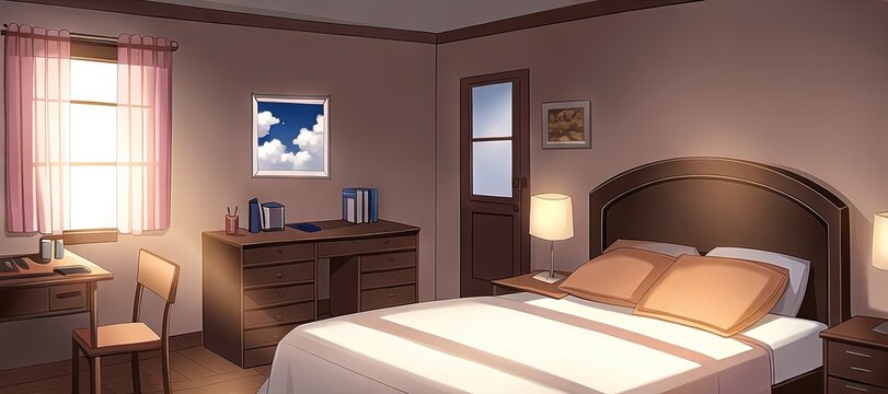 Front view of a bed in a messy bedroom drawn in anime style on Craiyon-nttc.com.vn