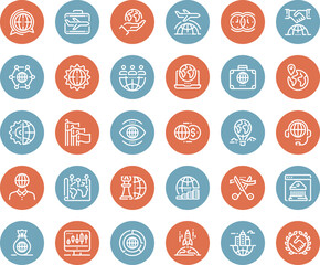 Vector set of global business flat line web icons. Each icon with adjustable strokes neatly designed on pixel perfect 48X48 size grid. Fully editable and easy to use.