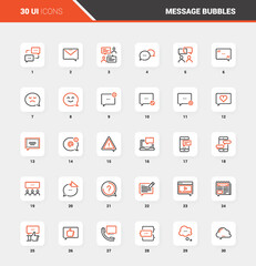 Vector set of message bubbles flat line web icons. Each icon with adjustable strokes neatly designed on pixel perfect 48X48 size grid. Fully editable and easy to use.