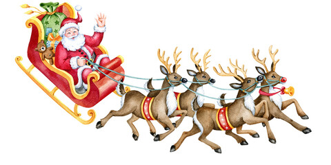 Santa Claus Sleigh  watercolor illustration
