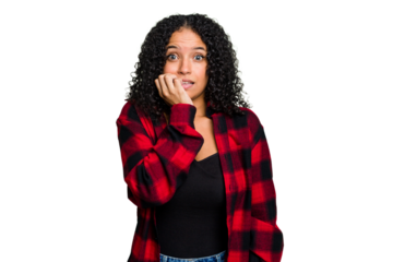 Young cute brazilian woman isolated biting fingernails, nervous and very anxious.