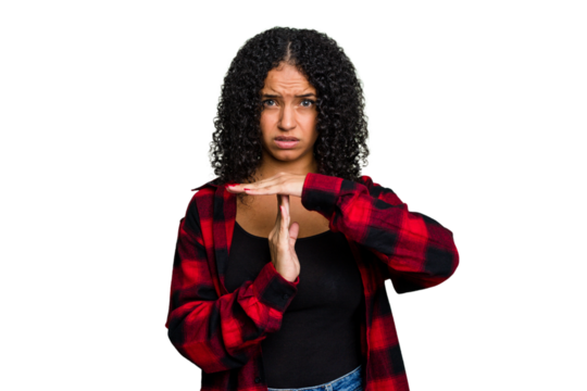 Young cute brazilian woman isolated showing a timeout gesture.