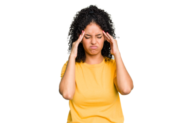 Young cute brazilian woman isolated touching temples and having headache.