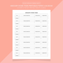 Grocery Store Items Pintables | Store Items Tracker | Store Items Log Book