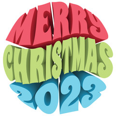 Merry Christmas 2023. 3D Text Illustration. Transparent PNG.