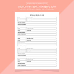 Grooming Schedule Log Book | Grooming Schedule Tracker | Notebook Printable Template