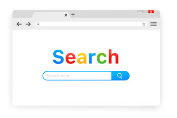 Search bar with address bar. The search string for advertising on an Internet page. Web search panel template, internet search browser window. Search in the browser. Vector illustration - obrazy, fototapety, plakaty