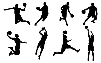 Vector set of Basketball players, silhouettes, Basketball silhouettes,vector Illustration Design