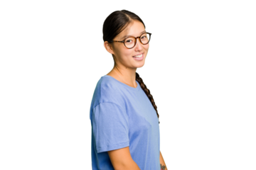 Young Asian woman isolated confident keeping hands on hips.