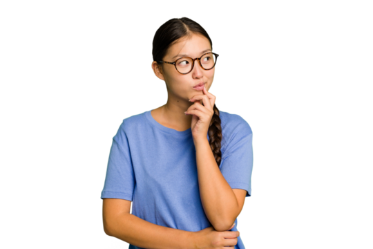 Young Asian woman isolated suffers pain in throat due a virus or infection.