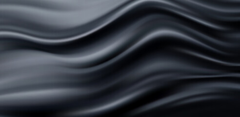 Smooth wavy black silk texture abstract background. luxury background design