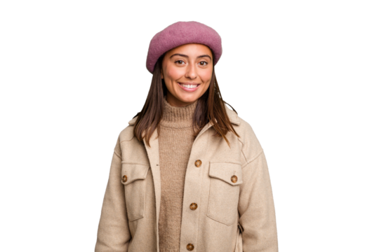 Young caucasian woman wearing winter jacket isolated happy, smiling and cheerful.
