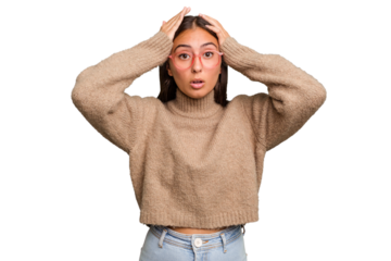 Young cute caucasian woman isolated being shocked, she has remembered important meeting.