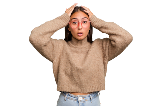 Young cute caucasian woman isolated being shocked, she has remembered important meeting.