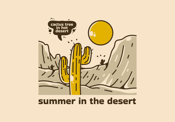 Vintage illustration of cactus on the desert