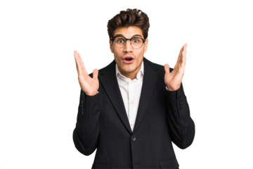 Young caucasian business man isolated surprised and shocked.