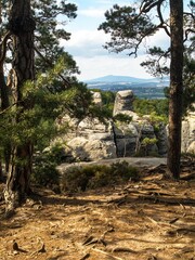 Fototapeta na wymiar Hruboskalske skalni mesto rock panorama, mount Jested
