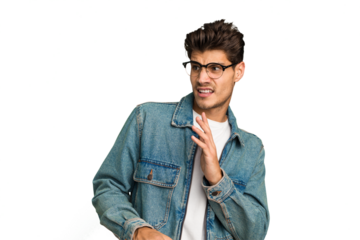 Young caucasian handsome man isolated confused, feels doubtful and unsure.